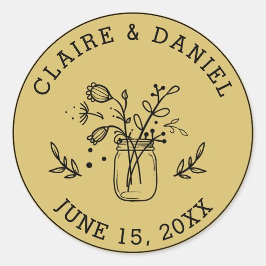 Gouden bruiloft Save the Date Mason Jar Bloemen Ronde Sticker (Voorkant)
