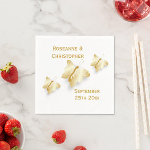 Gouden bruiloft servetten vlinders ontwerp