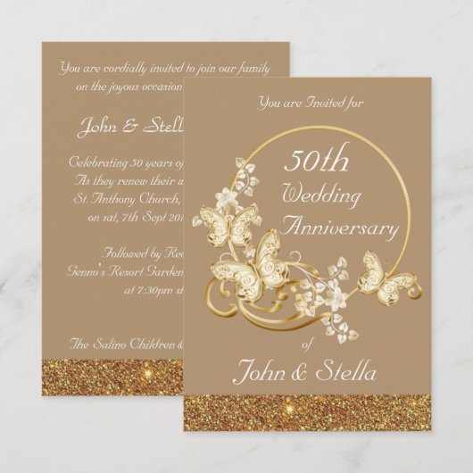 Gouden Bruiloft Uitnodiging (Voorkant / Achterkant)