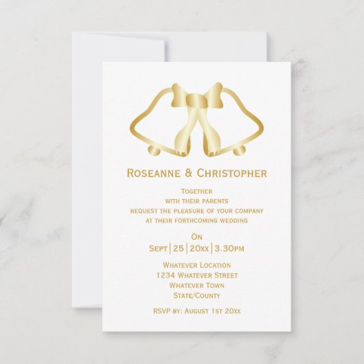 Gouden bruiloft uitnodiging bellen en lint (Voorkant)