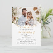 Gouden bruiloft uitnodigingskaart met foto kaart (Staand voorkant)