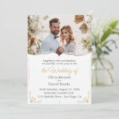 Gouden bruiloft uitnodigingskaart met foto kaart (Staand voorkant)