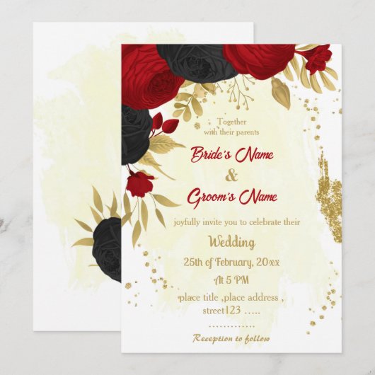 gouden bruiloft voor rode en zwarte bloemen kaart (Voorkant / Achterkant)