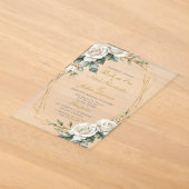 Gouden bruiloft witte roos acryl uitnodiging (Laagn)