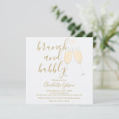 Gouden Bruiloftsbrunch en bubbels QR-code Bruidsui Kaart (Staand voorkant)