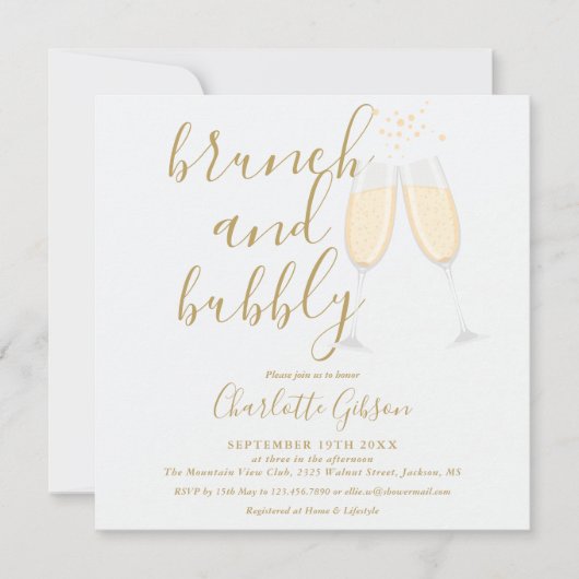 Gouden Bruiloftsbrunch en bubbels QR-code Bruidsui Kaart (Voorkant)