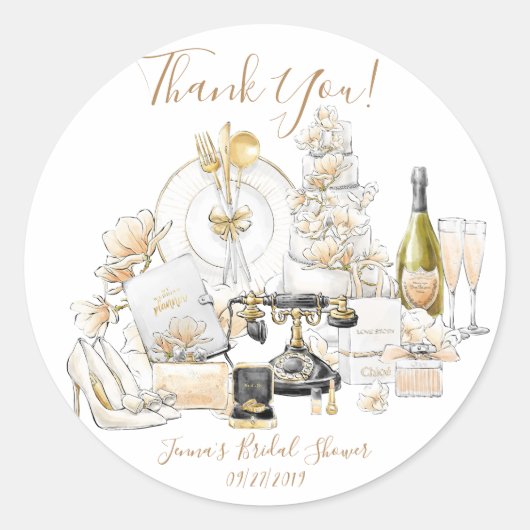 Gouden Bruiloftsshowers Bedankt Ronde Sticker (Voorkant)
