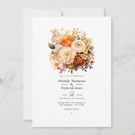 Gouden Bruin Bloemen Lente Bruiloft Kaart (Voorkant)