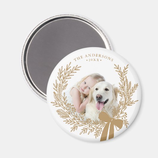 Gouden Bruin Eenvoudige Kerstkrans Foto Magneet (Voorkant / Achterkant)