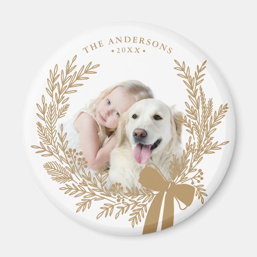 Gouden Bruin Eenvoudige Kerstkrans Foto Magneet (Voorkant)