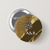 Gouden bruin wervelpatroon ronde button 5,7 cm (Voorkant /achterkant)