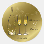Gouden bruine champagne-Cheers Stylish Wedding Par Ronde Sticker (Voorkant)