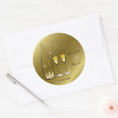 Gouden bruine champagne-Cheers Stylish Wedding Par Ronde Sticker (Envelop)