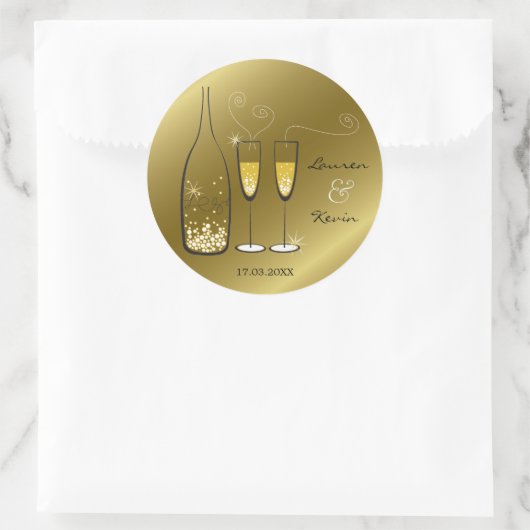 Gouden bruine champagne-Cheers Stylish Wedding Par Ronde Sticker (Tas)