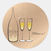 Gouden bruine champagne-Cheers Stylish Wedding Par Ronde Sticker (Voorkant)