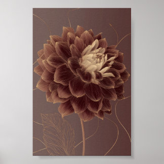 Gouden Bruine Dahlia Botanische Bloem Poster