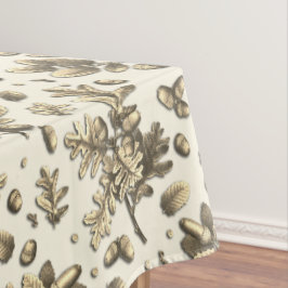 Gouden Bruine Eikenbladeren Eikels op Beige Tafelkleed