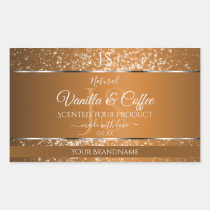 Gouden bruine glinsterende initialen productlabels rechthoekige sticker