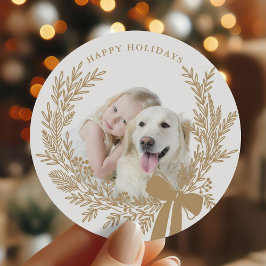 Gouden Bruine Kerst Krans Foto Ronde Sticker