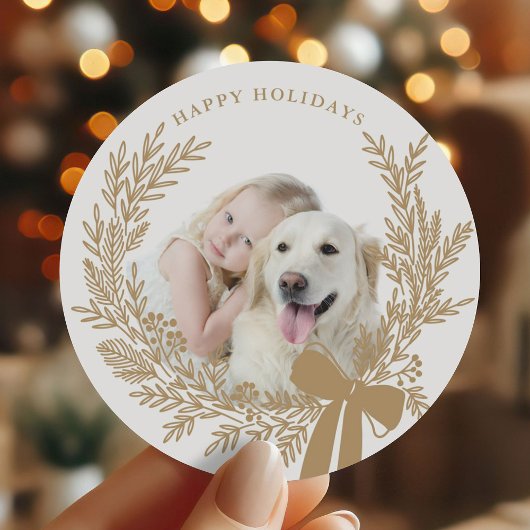 Gouden Bruine Kerst Krans Foto Ronde Sticker