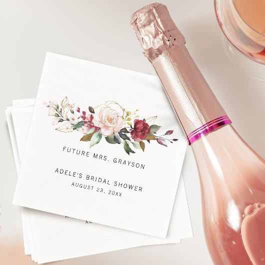 Gouden bruine roos bloemboeket bruiloft servet