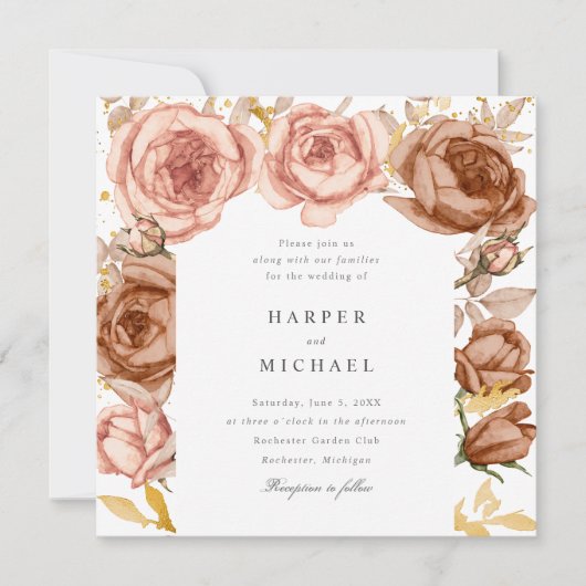 gouden bruine roze roze roze roze bruiloft kaart (Voorkant)