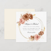 gouden bruine rozen met uitnodiging voor het huwel (Voorkant / Achterkant)