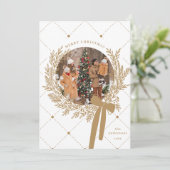 Gouden Bruine & Witte Kerstkrans Foto  Feestdagenkaart (Staand voorkant)