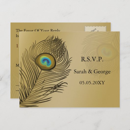 gouden bruinkoolbruidbruinkool rsvp uitnodiging briefkaart (Voorkant / Achterkant)