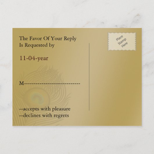 gouden bruinkoolbruidbruinkool rsvp uitnodiging briefkaart (Achterkant)