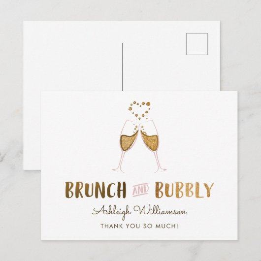 Gouden brunch & Bubbly Vrijgezellenfeest | Dank u Briefkaart (Voorkant / Achterkant)