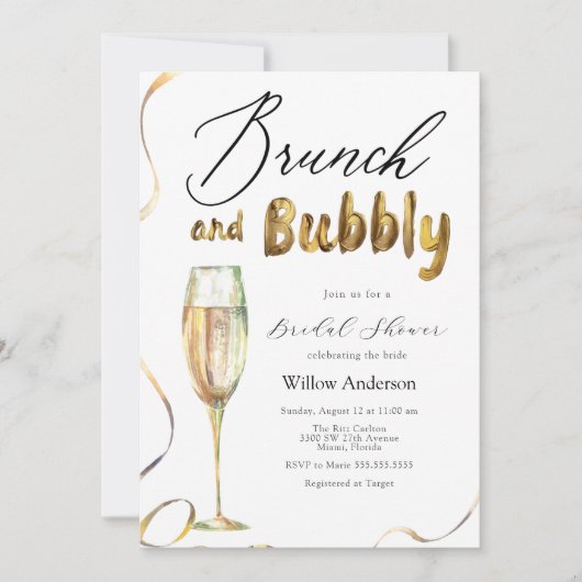 Gouden brunch en Bubbly Champagne Vrijgezellenfees Kaart (Voorkant)