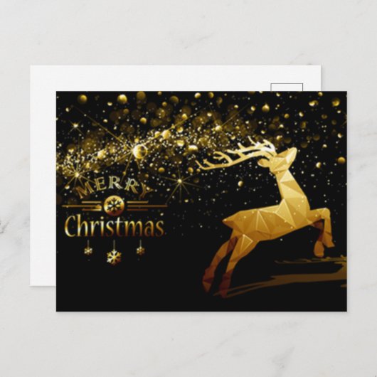 Gouden bubbels, rendieren, sneeuwvlokken Vrolijk k Briefkaart (Voorkant / Achterkant)