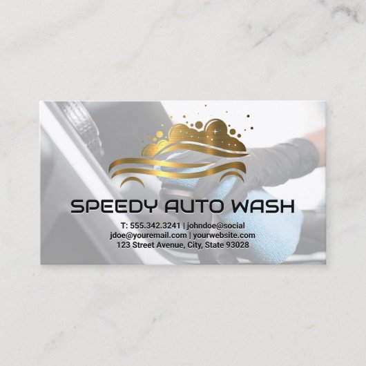Gouden Bubble Auto Wassen Logo Visitekaartje (Voorkant)
