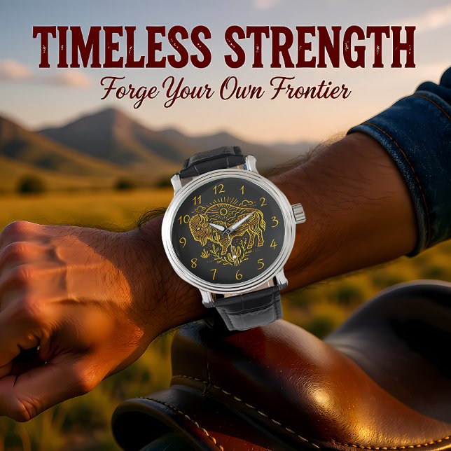 Gouden buffel grazen onder de zon in de buurt van  horloge (Creator heeft geüpload)