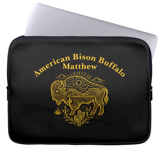 Gouden buffel grazen onder de zon in de buurt van  laptop sleeve (Voorkant)