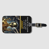 Gouden buitenaardse figuur tussen kosmische ringen bagagelabel (Voorkant (horizontaal))
