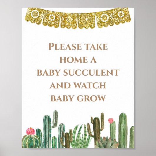 Gouden cactus bloemig Neem een Baby succulent Poster (Voorkant)