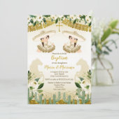 Gouden Cactus Twins Meisje Doop en Verjaardag Kaart (Staand voorkant)