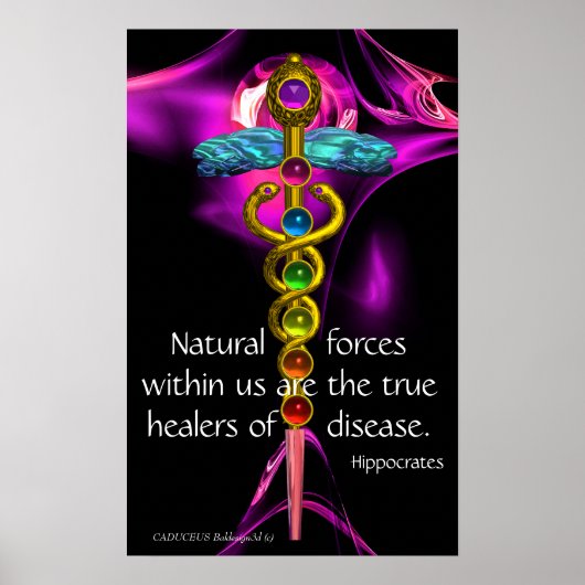 Gouden caduceus, 7 CHAKRA'S, ULTRA VIOLET Medisch, Poster (Voorkant)