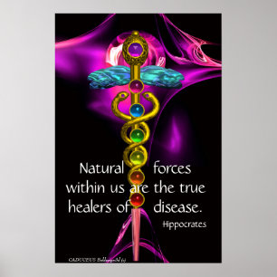 Gouden Caduceus, 7 CHAKRA'S, ULTRA VIOLET Medisch, Poster