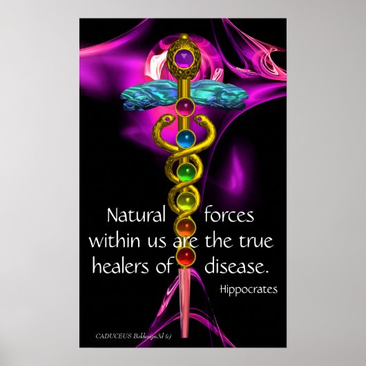 Gouden Caduceus, 7 Chakras, Ultraviolet Medisch, Y Poster (Voorkant)
