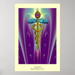 Gouden Caduceus Dokter, Medisch Symbool Paars Groe Poster