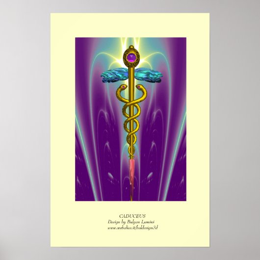Gouden Caduceus Dokter, Medisch Symbool Paars Groe Poster (Voorkant)