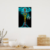 Gouden Caduceus en 7 CHAKRA'S in BLAUWE FRACTALE R Poster (Keuken)