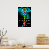 Gouden Caduceus en 7 Chakras in Blauwe Fractale Ro Poster (Keuken)