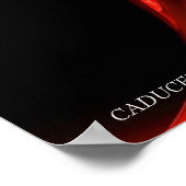 Gouden Caduceus en 7 chakra's in rode fractale roo Poster (Hoek)