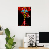 Gouden Caduceus en 7 Chakras in Rode FRACTALE ROOS Poster (Thuiskantoor)
