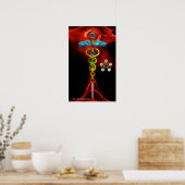 Gouden Caduceus en 7 Chakras in Rode FRACTALE ROOS Poster (Keuken)