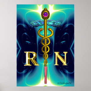 Gouden CADUCEUS GEREGISTREERD VERPLEEGKUNDIGE SYMB Poster